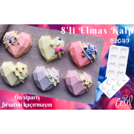 CESİL PCS - 8 CAVİTY ELMAS KALP SLİKON KALIP