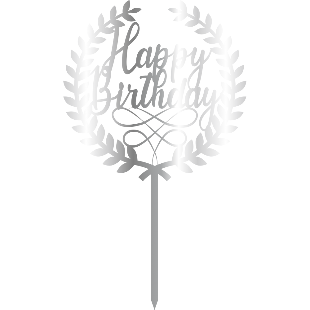 TOPPER - HAPPY BİRTHDAY CEMBER ÇELENK, GÜMÜŞ
