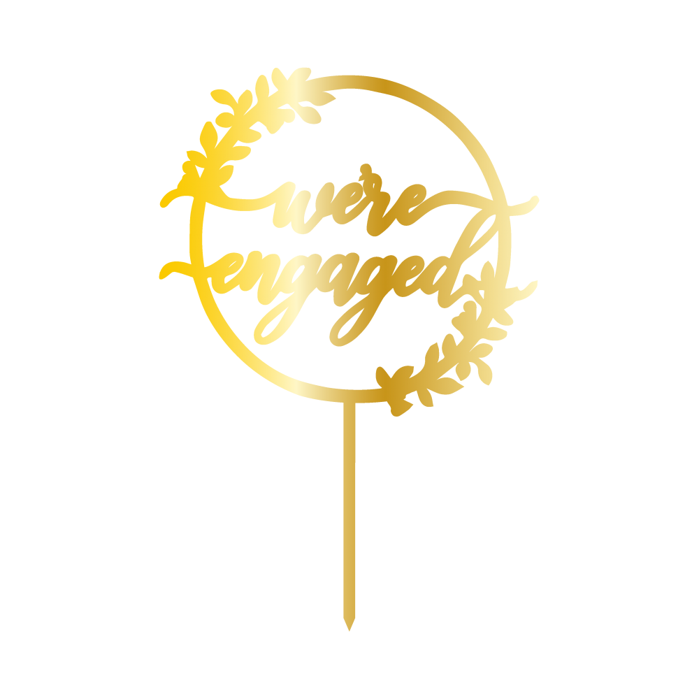 WE ARE ENGAGED' CAKE TOPPER GOLD MIRROR - 12,5 CM, 2,8 MM THİCK 