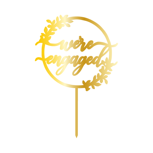 WE ARE ENGAGED' CAKE TOPPER GOLD MIRROR - 12,5 CM, 2,8 MM THİCK 