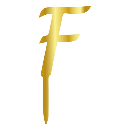 F LETTER, GOLD MIRROR PLEXI, CAKETOPPER - 6 CM 