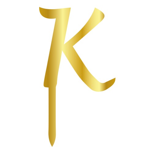 K LETTER, GOLD MIRROR PLEXI, CAKETOPPER - 6 CM 