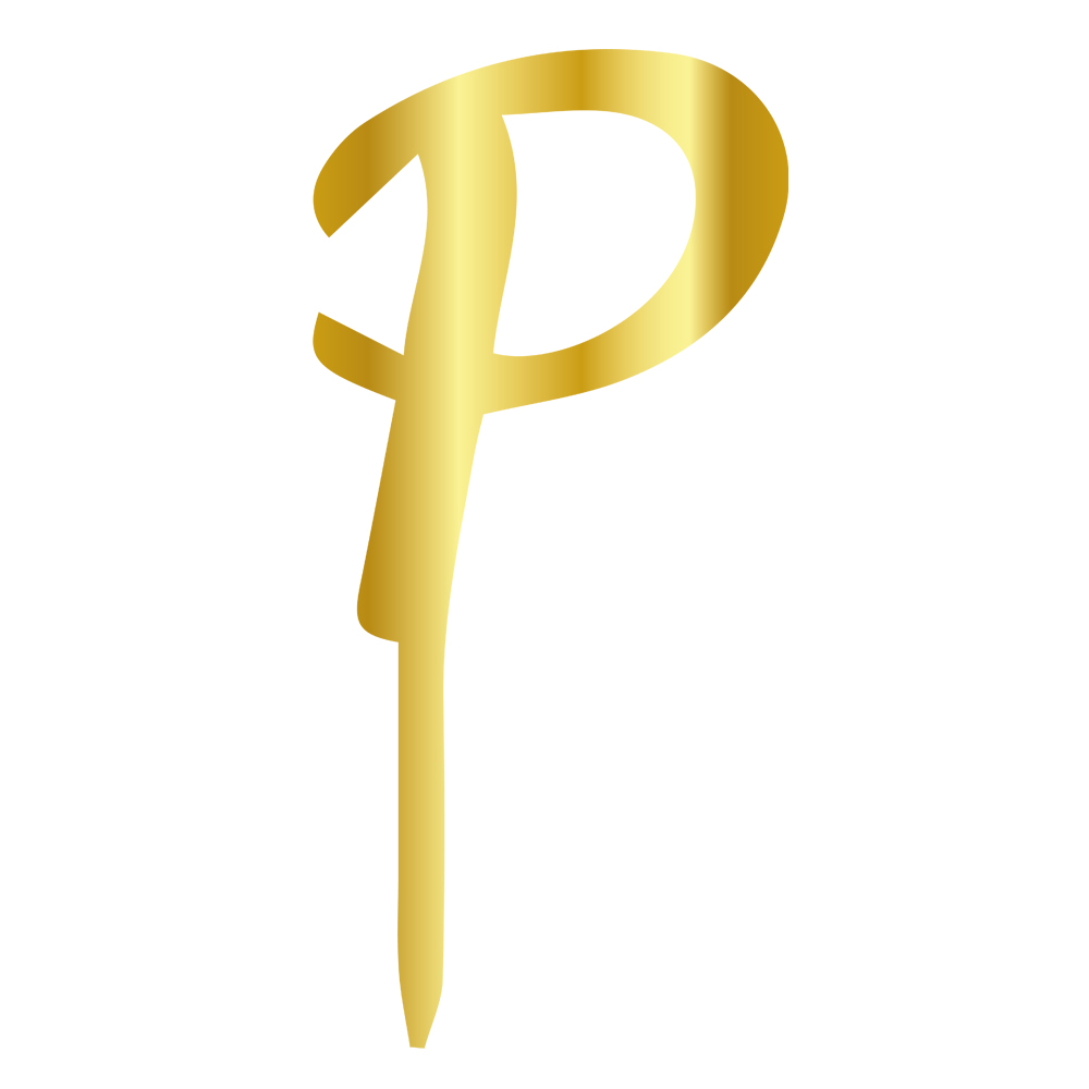 P LETTER, GOLD MIRROR PLEXI, CAKETOPPER - 6 CM 