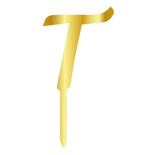T LETTER, GOLD MIRROR PLEXI, CAKETOPPER - 6 CM 
