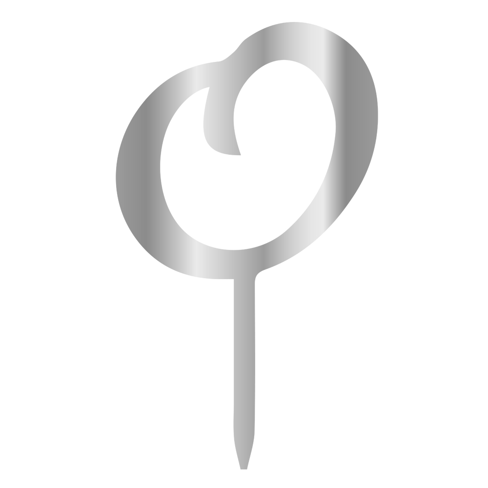O LETTER, SILVER MIRROR PLEXI, CAKETOPPER - 6 CM 