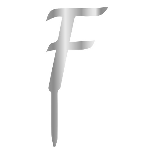 F LETTER, SILVER MIRROR PLEXI, CAKETOPPER - 6 CM 