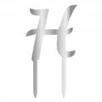 H LETTER, SILVER MIRROR PLEXI, CAKETOPPER - 6 CM 