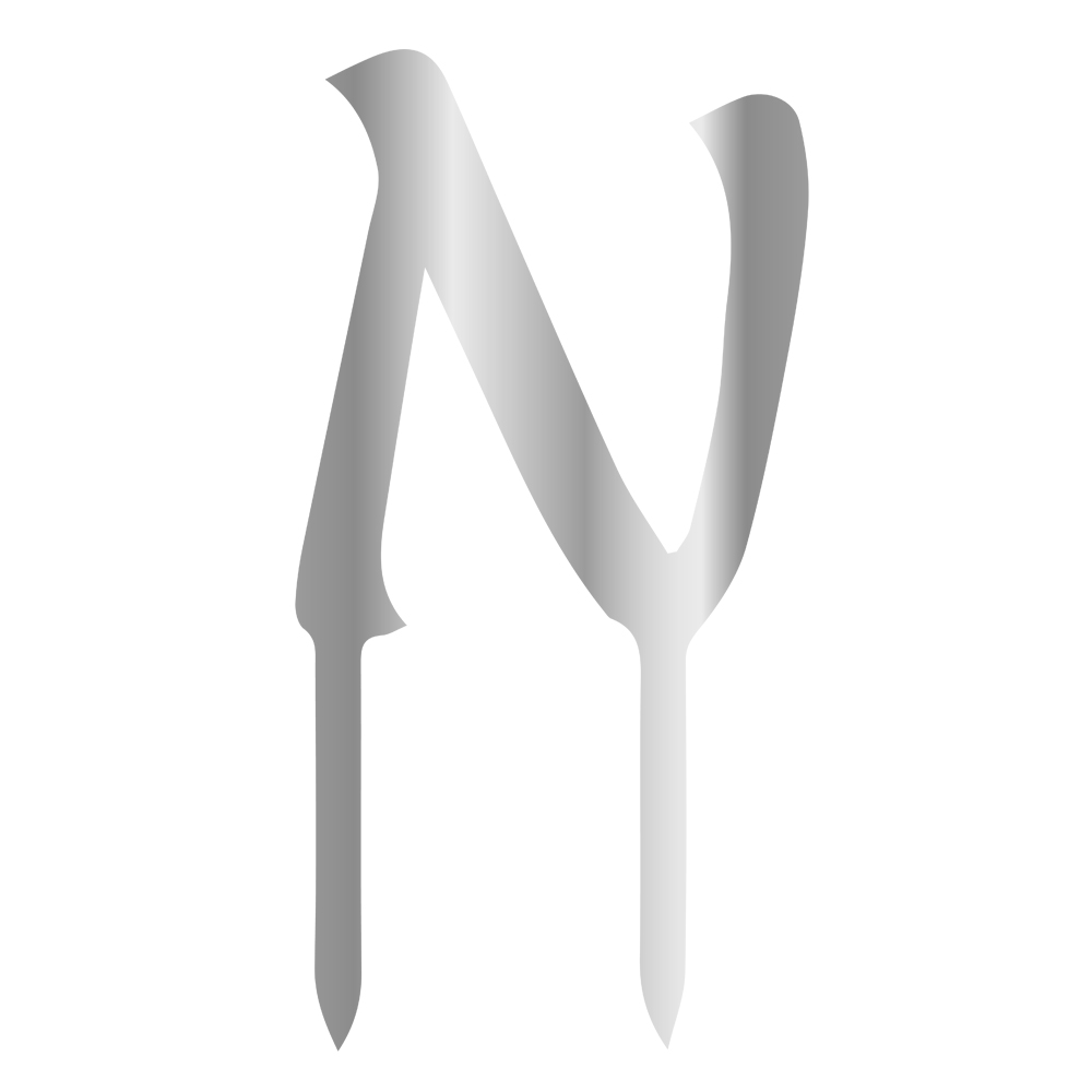 N LETTER, SILVER MIRROR PLEXI, CAKETOPPER - 6 CM 
