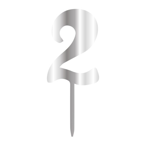 2 NUMBER, SILVER MIRROR PLEXI, CAKETOPPER - 6 CM
