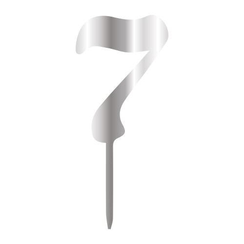 7 NUMBER, SILVER MIRROR PLEXI, CAKETOPPER - 6 CM