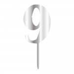 9 NUMBER, SILVER MIRROR PLEXI, CAKETOPPER - 6 CM
